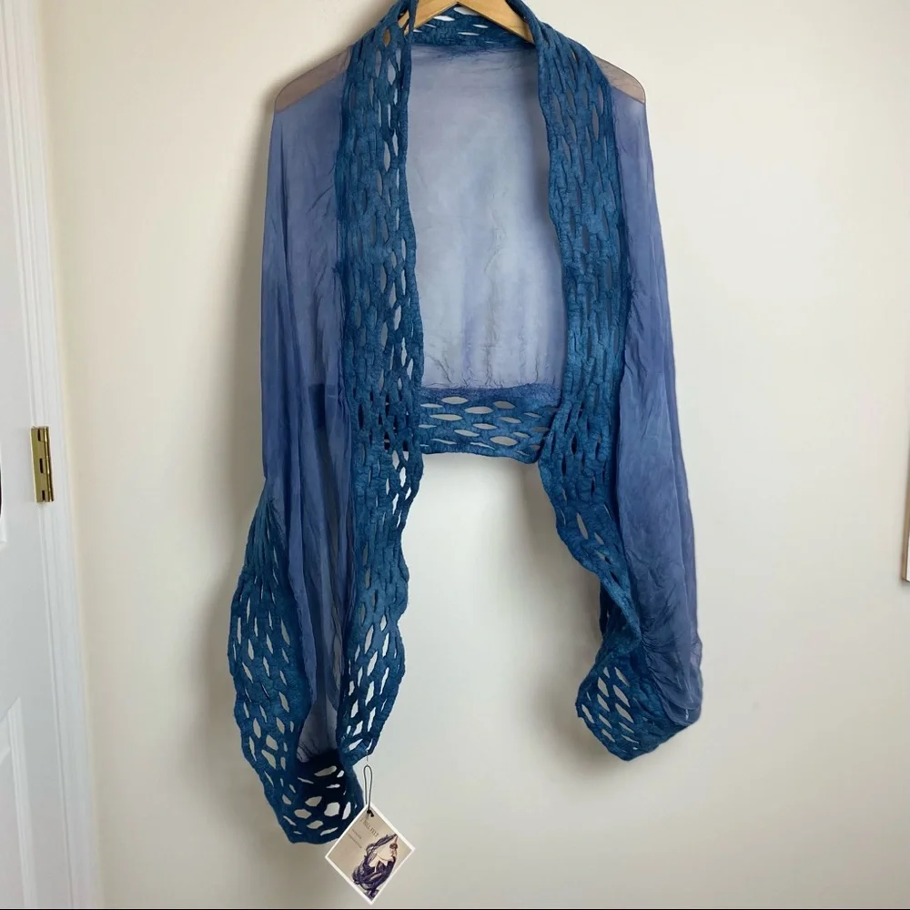 NWT J. HILL Artisan Felt Lace Wrap Blue